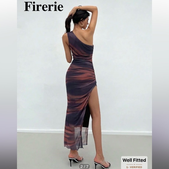 Firerie Women's Summer Tie-Dye Printed One Shoulder Pleated Long Bodycon - Picture 3 of 3